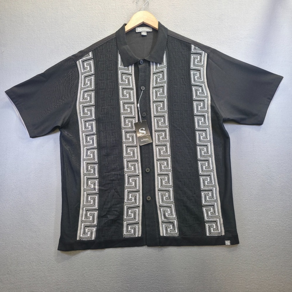 Silversilk Men's Black Knit Short Sleeve‎ Button Up Shirt Size XL NWT MSRP $249
